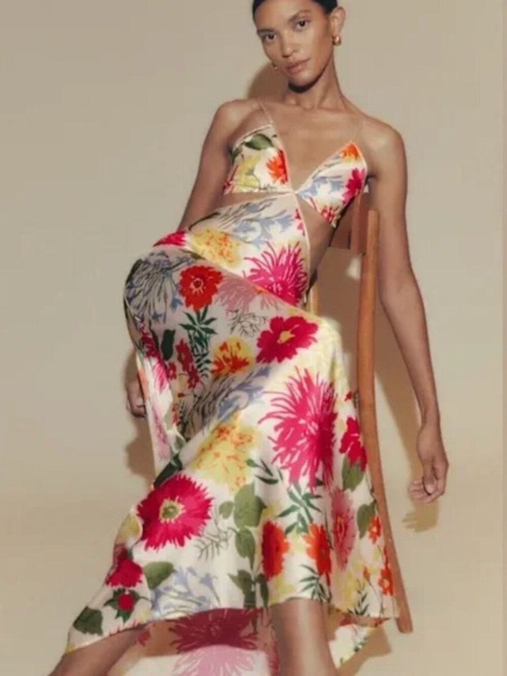 Reformation Poppies Silk Maxi Dress Fabrizia Floral Cutouts  Size 0